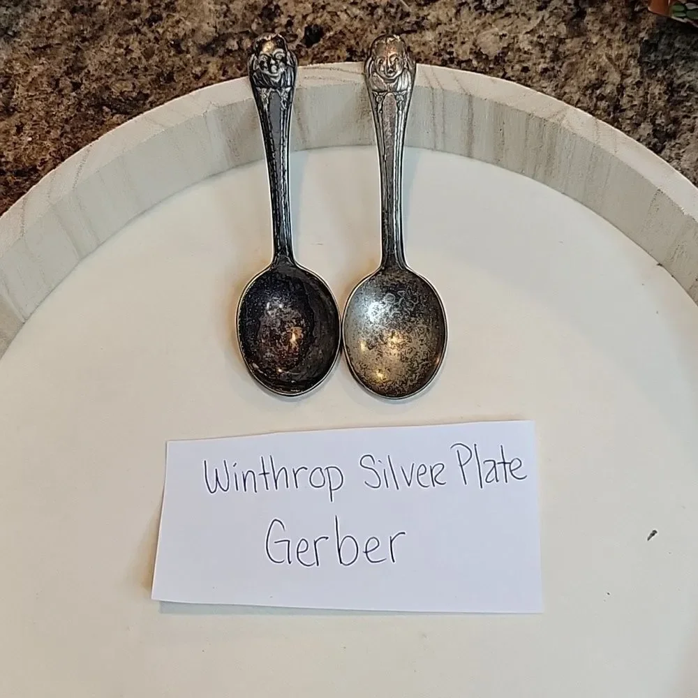 Gerber Winthrop Silver Plate Baby Spoons Lot of 2 Antique Silverware